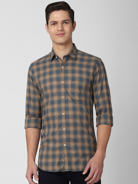 

Peter England Casuals Men Teal Slim Fit Checked Pure Cotton Semiformal Shirt