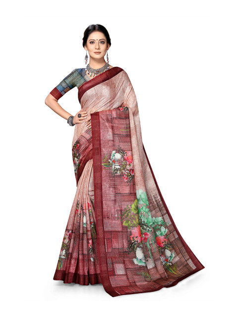 

Mitera Beige & Maroon Floral Art Silk Bagh Saree