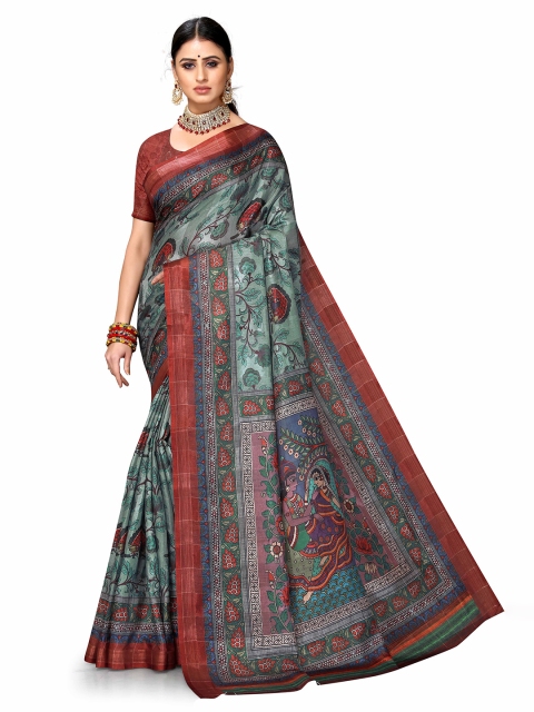 

Mitera Green & Maroon Ethnic Motifs Printed Saree