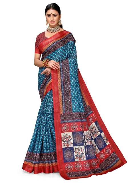 

Mitera Turquoise Blue & Maroon Zari Art Silk Saree