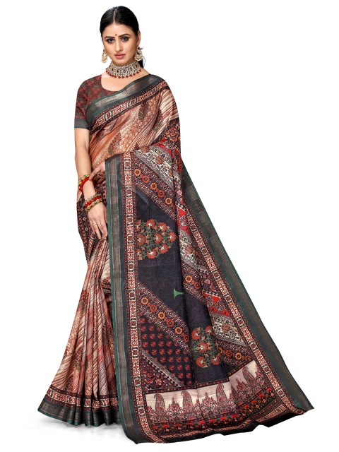 

Mitera Beige & Red Ethnic Motifs Art Silk Saree