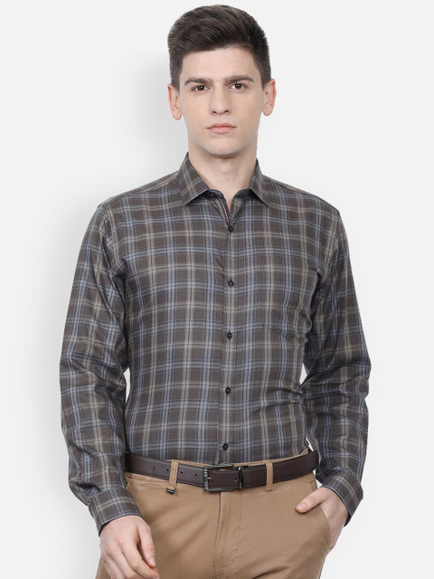 

Van Heusen Men Grey Tartan Checks Checked Cotton Formal Shirt