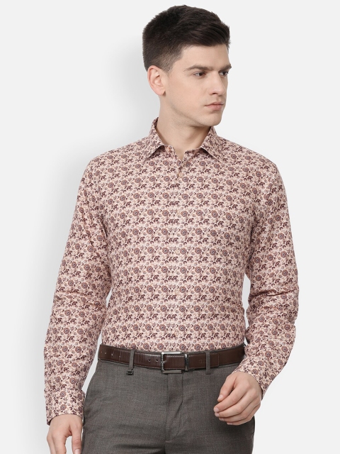 

Van Heusen Men Peach-Coloured Floral Printed Cotton Linen Formal Shirt
