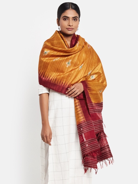 

Fabindia Mustard & Red Woven Design Ikat Cotton Silk Dupatta