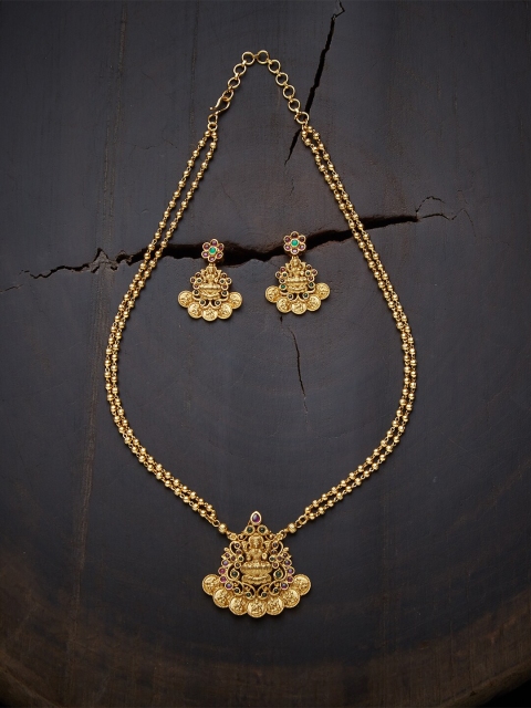 

Kushal's Fashion Jewellery Gold-Plated & Red Goddess Lakshmi Temple Jewellery Set