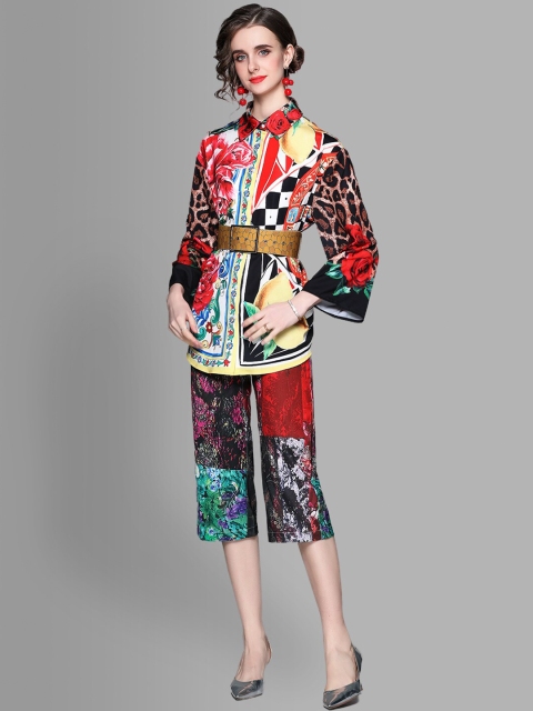 

JC Collection Women Multicoloured Printed Shirt with Capris Co-Ords Set, Multi