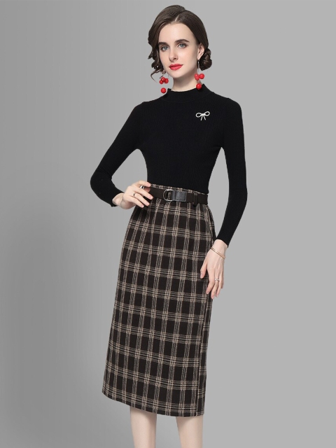

JC Collection Women Black & Beige Printed Top with Skirt