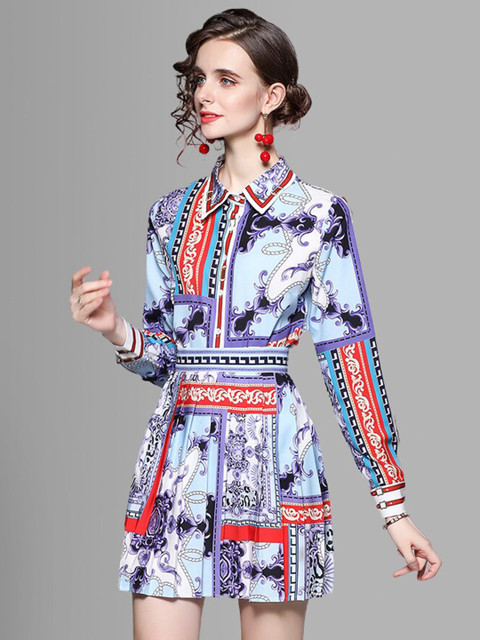 

JC Collection Women Blue & Red Printed Shirt with Skirt Co-Ords Set
