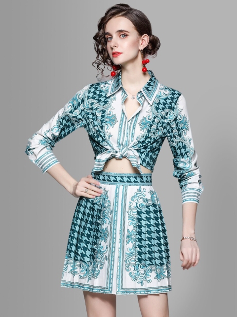 

JC Collection Women Blue & White Printed Shirt with Skirt