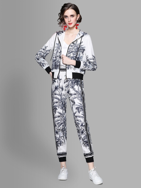 

JC Collection Women White & Blue Printed Top with Trousers