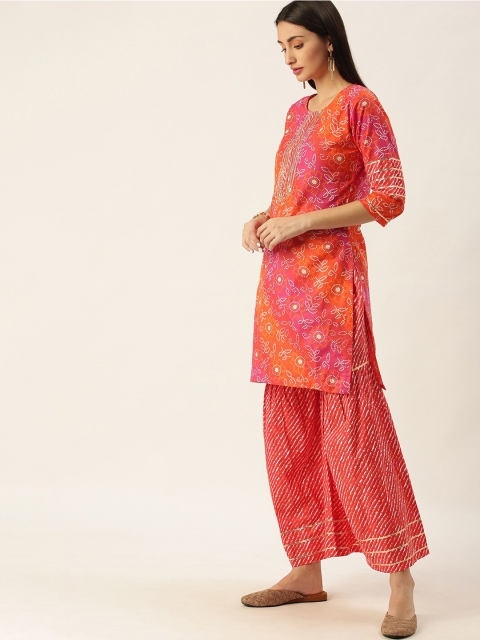 

Somras Women Orange Ethnic Motifs Printed Pure Cotton Kurta with Palazzos & Dupatta