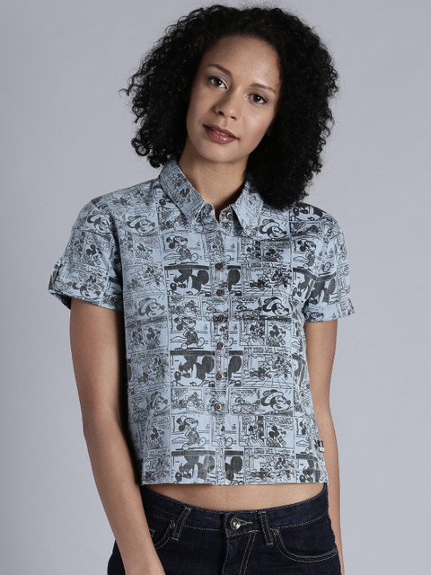 

Kook N Keech Disney Women Blue & Black Regular Fit Printed Casual Shirt