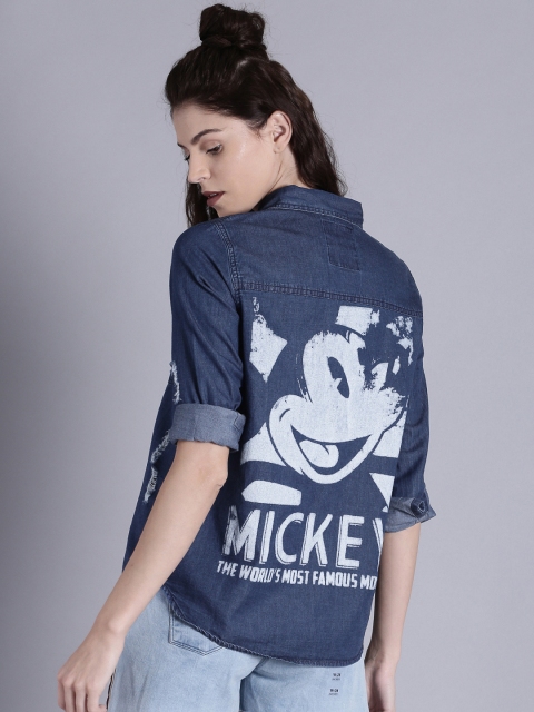 

Kook N Keech Disney Women Blue Regular Fit Faded Denim Shirt