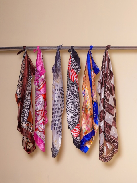 

DIVA WALK EXCLUSIVE Women Blue & Pink Set Of 6 Printed Scarf