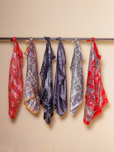 

DIVA WALK EXCLUSIVE Women Red & Blue Set of 6 Printed Scarf