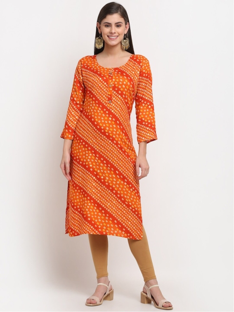 

GRACIT Women Orange & Red Abstract Printed Printed Straight Kurta