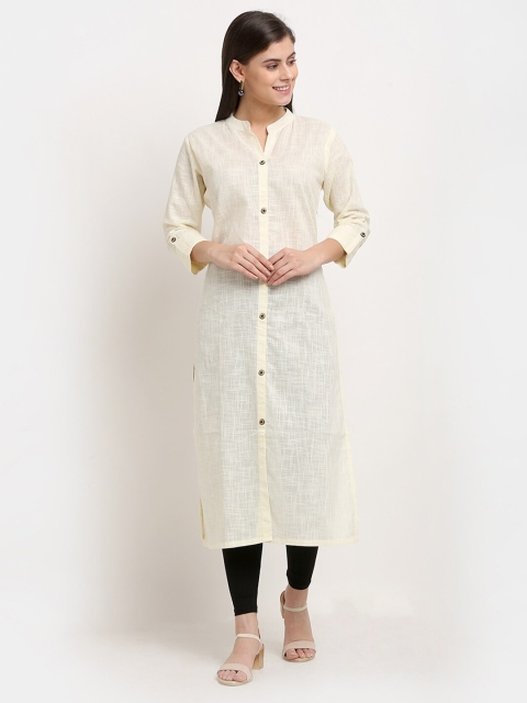 

GRACIT Women Off White Solid Multi-Slits Organic Cotton Kurta