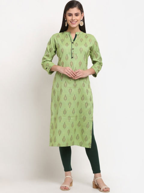 

GRACIT Green & Golden Floral Printed Organic Cotton Kurti