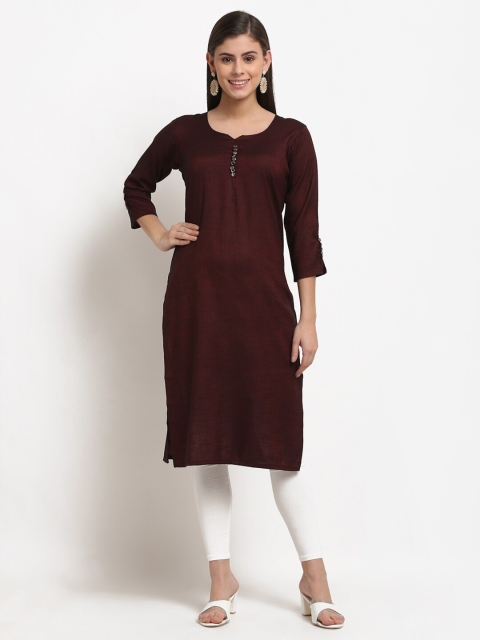 

GRACIT Women Maroon Cotton Silk Solid Kurta