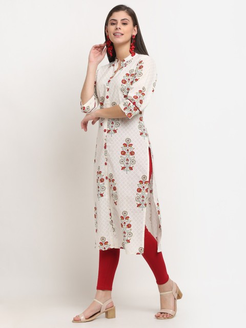 

GRACIT Women White & Red Floral Printed Organic Cotton Kurta