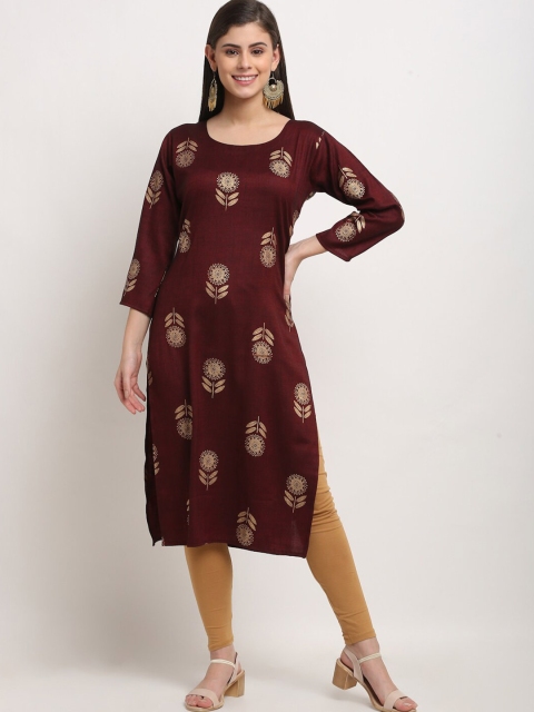 

GRACIT Women Maroon & Gold-Toned Floral Printed Kurti