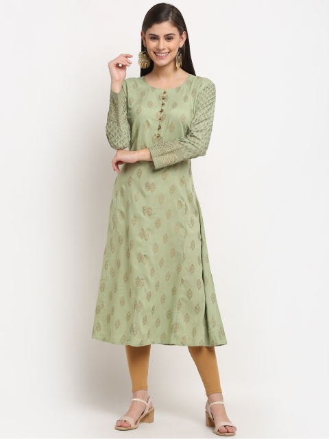 

GRACIT Women Green & Gold-Toned Ethnic Motifs Printed Kurta