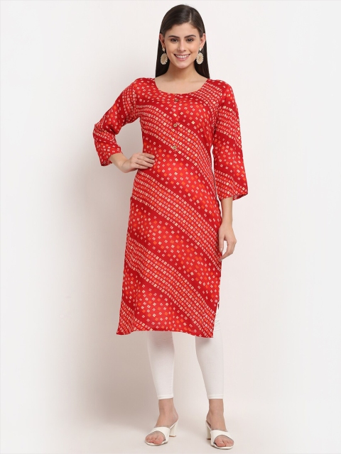 

GRACIT Women Red & Orange Abstract Printed Straight Kurta