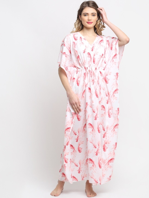 

Claura White Printed Cotton Kaftan Maxi Nightdress