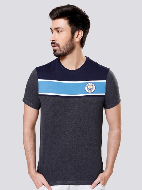 

Manchester City FC Men Grey Melange Manchester City Colourblocked T-Shirt