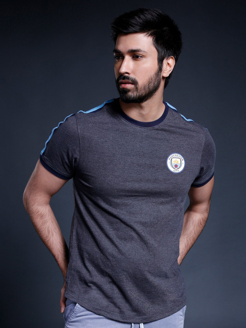 

Manchester City FC Men Grey Melange Applique T-shirt