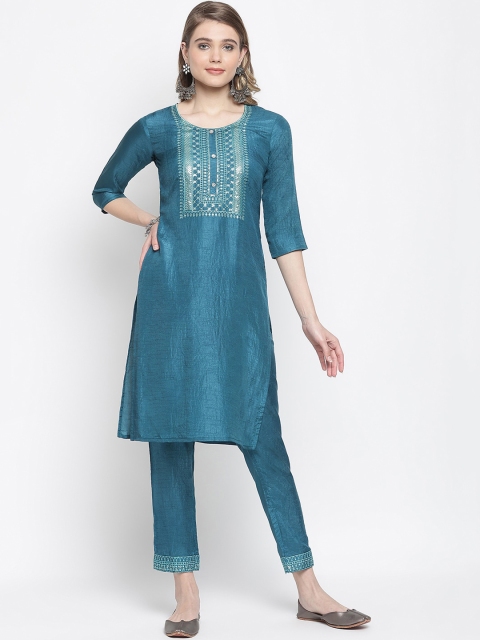 

Viva N Diva Women Teal Sequinned Kurta with Trousers