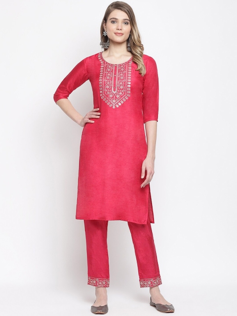

Viva N Diva Women Pink Yoke Design Sequinned Kurta with Trousers