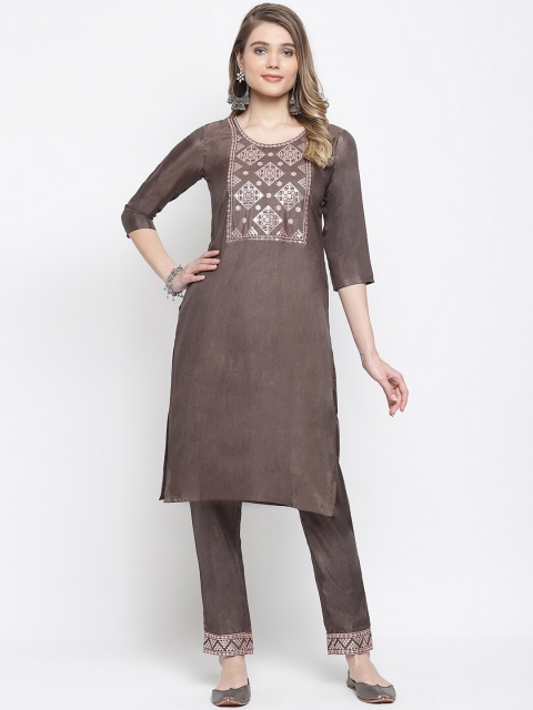 

Viva N Diva Women Brown Embroidered Kurta with Trousers