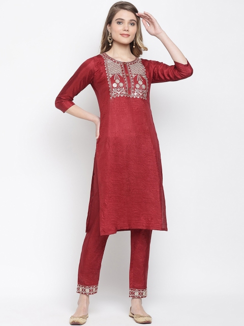

Viva N Diva Women Maroon Embroidered Kurta with Trousers