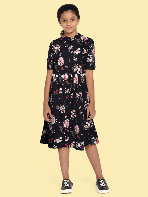 

Bella Moda Girls Black & White Floral Pure Cotton A-Line Dress