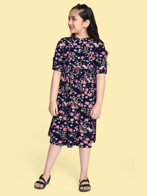 

Bella Moda Girls Black & Pink Floral Pure Cotton A-Line Dress