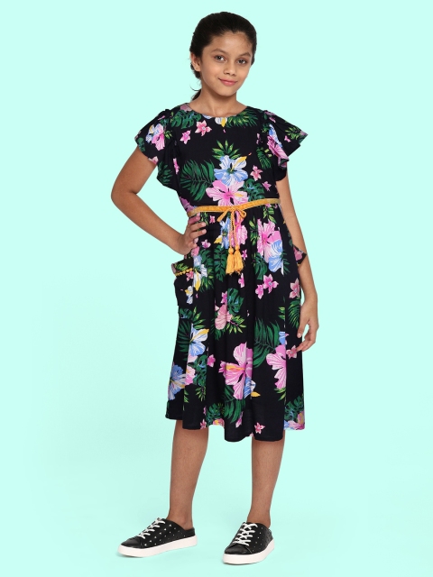 

Bella Moda Girls Black & Green Floral Pure Cotton A-Line Dress