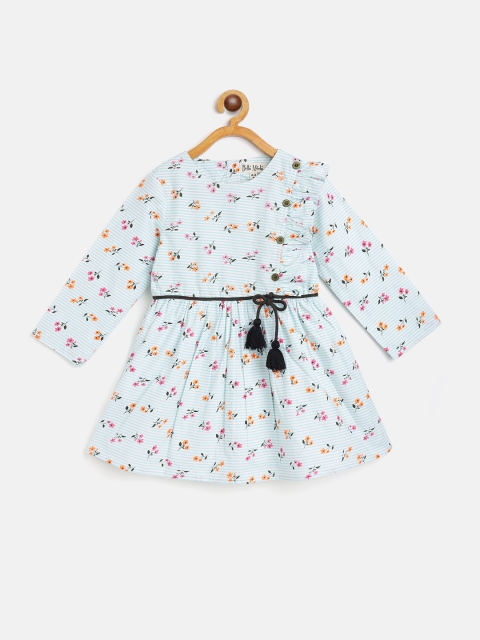 

Bella Moda Girls White & Blue Floral Pure Cotton A-Line Dress