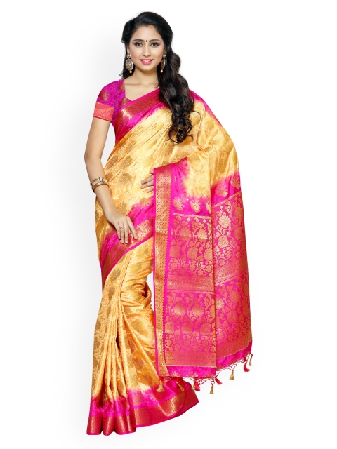 

MIMOSA Gold-Toned & Pink Kanjeevaram Art Silk Traditional Saree