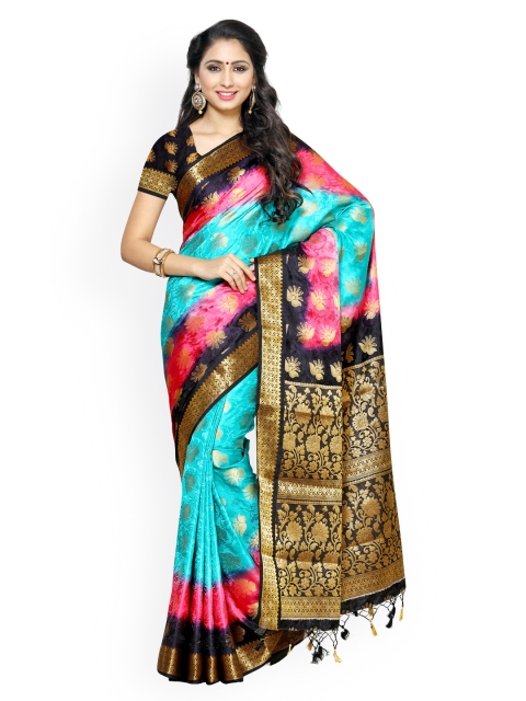 

MIMOSA Blue & Pink Kanjeevaram Art Silk Traditional Saree