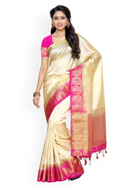 

MIMOSA Beige Kanjeevaram Tussar Art Silk Traditional Saree