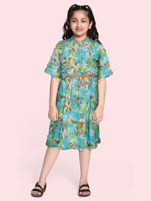 

Bella Moda Girls Green Floral Pure Cotton A-Line Dress
