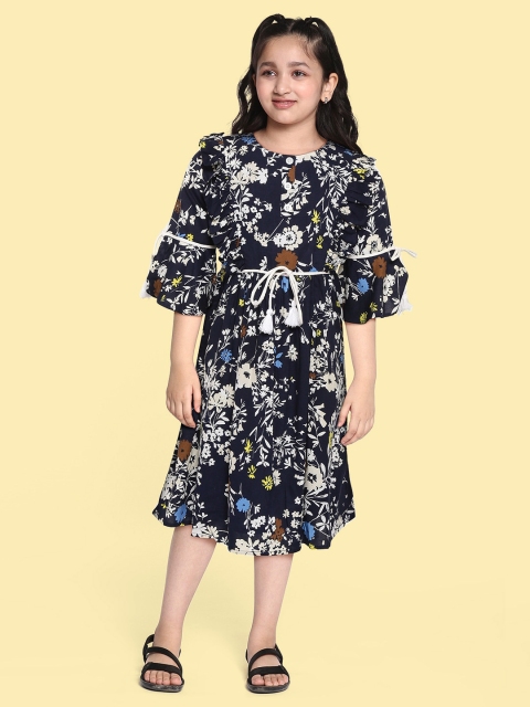 

Bella Moda Girls Black & Green Floral Printed Pure Cotton A-Line Dress