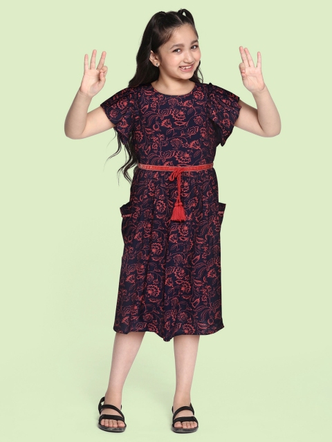 

Bella Moda Girls Black & Rust Red Floral Printed Pure Cotton A-Line Dress