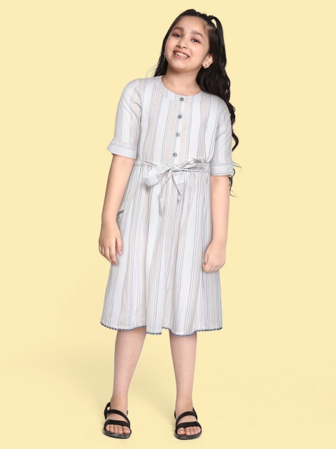 

Bella Moda Girls White Striped Pure Cotton A-Line Dress