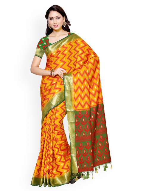 

MIMOSA Yellow & Red Pochampally Art Silk Traditional Saree