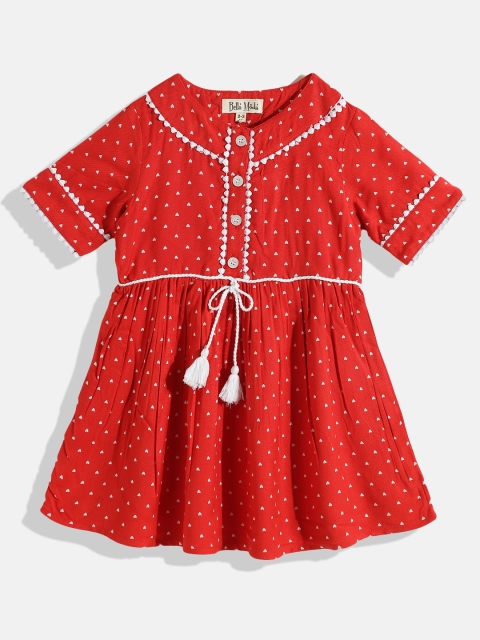 

Bella Moda Girls Red & White Printed Pure Cotton A-Line Dress