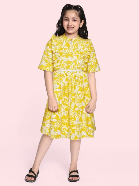 

Bella Moda Girls Yellow & White Floral Pure Cotton A-Line Dress