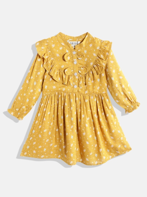 

Bella Moda Mustard Yellow Floral Layered Cotton Midi Dress