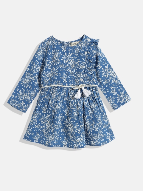 

Bella Moda Girls Blue & White Floral Pure Cotton A-Line Dress